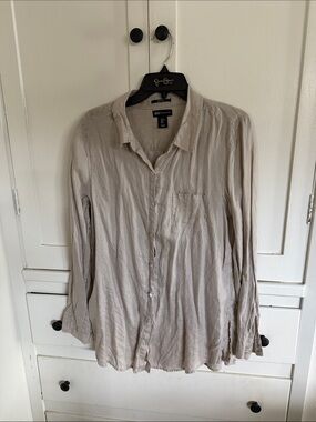 Light Taupe Button-Up Shirt - Neutral Long Sleeve 100% Linen